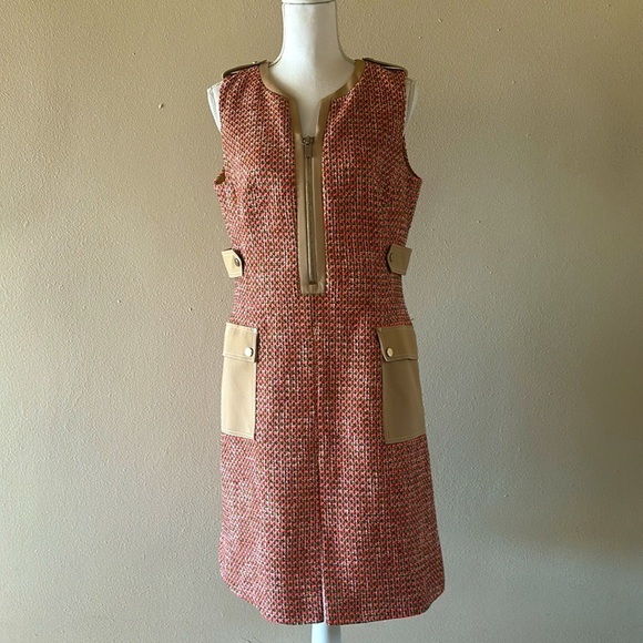 NWT Karen Millen Tweed And Contrast Pocket A Line Mini Dress Tan and Orange 10 - Picture 5 of 13
